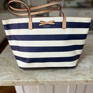Kate Spade Large Blue and White Striped Tote